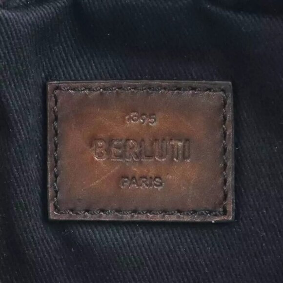 Auth Berluti Body Bag Messenger Bags Black/Browm Leather/Silvertone - Picture 3 of 14